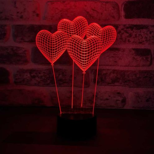 Stolná 3D LED lampa Balóny v tvare srdca
